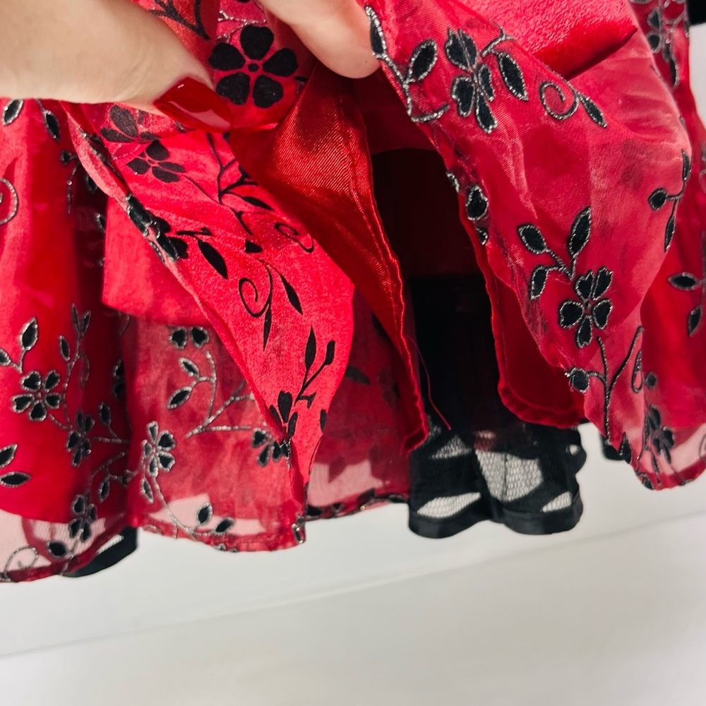 Blueberi Boulevard Black Velvet and Red Floral Fit‎ n Flare Dress - Picture 3 of 5